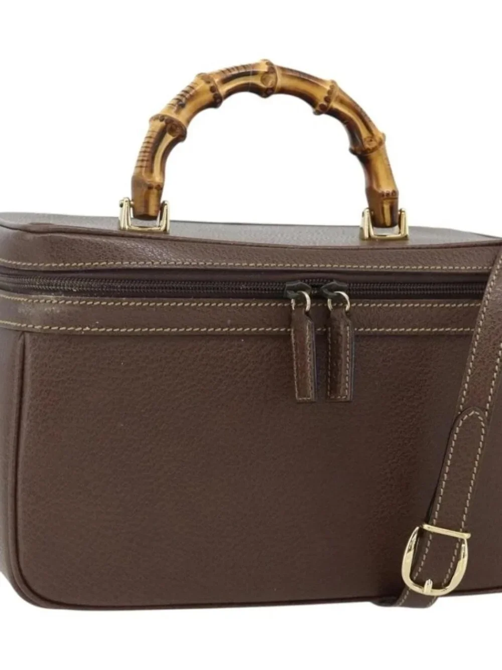 GUCCI Bamboo Hand Bag Leather 2way Brown Gold 013 2122 2491 Auth
